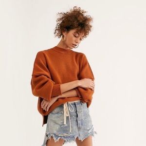 Free People Easy Street Tunic Sweater Oversized Chunky Orange Size Extra Small